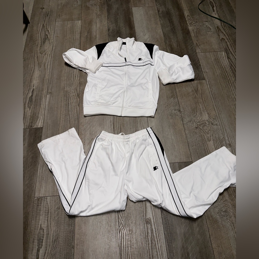 Vintage STARTER white black piping track suit active wear EUC MED 80s 90s